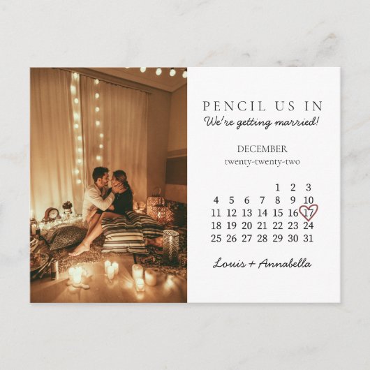 2022年12月のカレンダーハートの保存 ポストカード (正面)