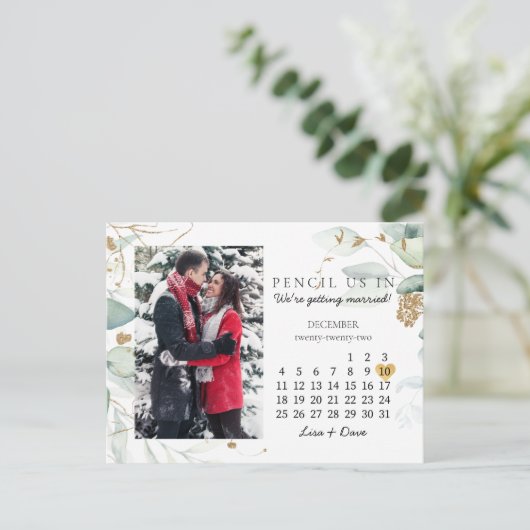 2022年12月の日付を保存する植物性エレガント金ゴールド ポストカード (スタンド正面)