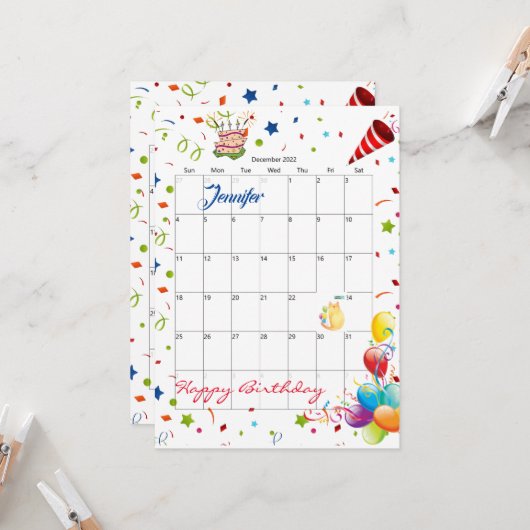 2022年12月カレンダーハッピーバースデー招待状 招待状 (正面/裏面インサイチュ)