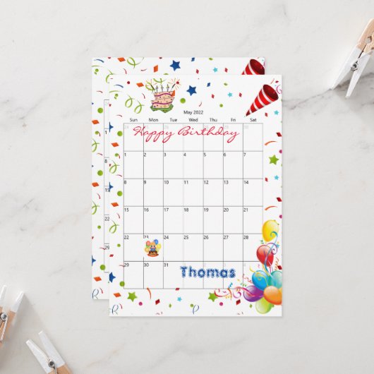 2022年5月カレンダーハッピーバースデー招待状 招待状 (正面/裏面インサイチュ)