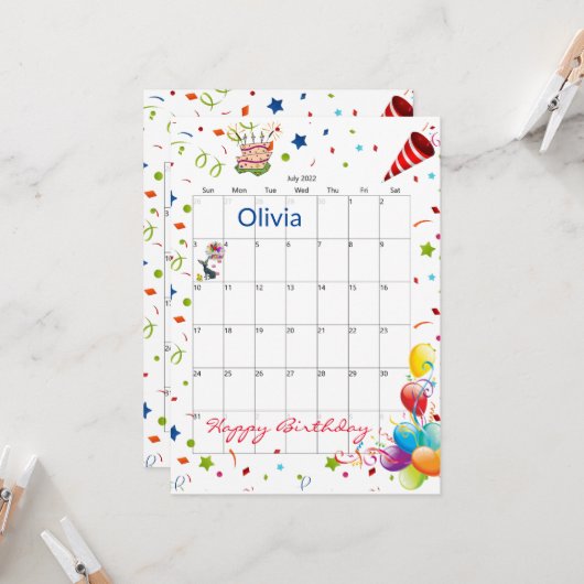 2022年7月カレンダーハッピーバースデー招待状 招待状 (正面/裏面インサイチュ)