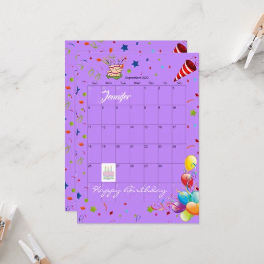 2022年9月カレンダーハッピーバースデー招待状 招待状 (正面/裏面インサイチュ)