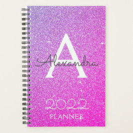 2022年 パープル ピンク グリッター スパークル モノグラム プランナー手帳
