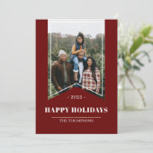 2022年 ミニマル レッド ハッピーホリデー フォト リボン シーズンカード (スタンド正面)