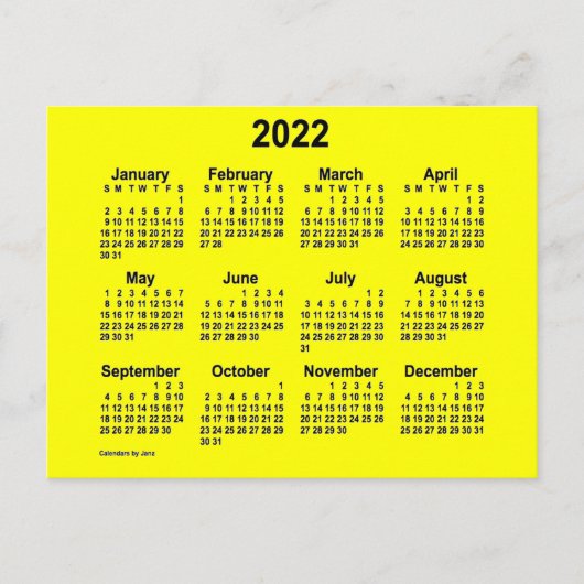 2022年 ヤンズのイエロー ミニカレンダー ポストカード (正面)
