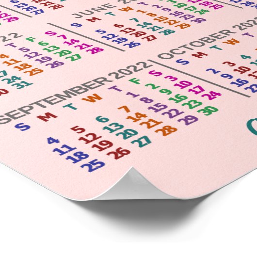 2022年 月別カレンダー カラフル オーダーメイド 3枚の写真 ポスター (角)