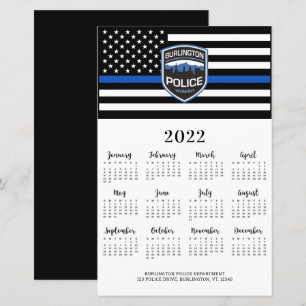 2022年 薄い青い線 警察ロゴ カレンダーカード