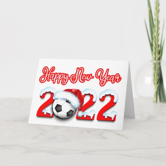2022年 雪の新年 おめでとう サッカー ボール シーズンカード (正面)