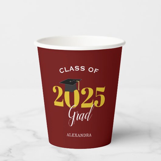 2022年Gradマルーン・クシンプルラスと金ゴールド 紙コップ (正面)