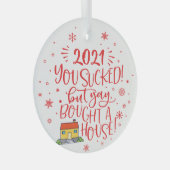 2022最悪だったけど、家買ったよ!赤い記念品楽しい ガラスオーナメント (正面右)