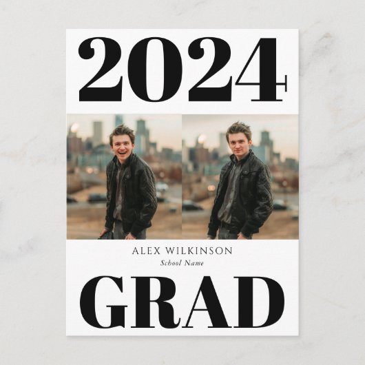 2022白黒モダンシンプルスクリプト2フォトグラード インビテーションポストカード (正面)