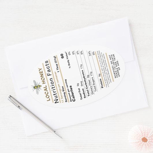 2022蜂蜜の栄養事実ビーと乳児警告ズ 楕円形シール (封筒)