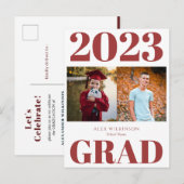 2022赤いモダンスシンプルクリプト写真卒業 インビテーションポストカード (正面/裏面)