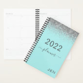 2022銀ティール(緑がかった色)アクアブルーガーリーグリッターモノグラム プランナー手帳 (ディスプレー)