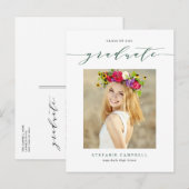 2022 フォト 卒業式 グリーン ファンシー スクリプト 案内ポストカード (正面/裏面)