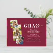 2022 ワインレッドの卒業パーティー写真 卒業 招待状 (スタンド正面)