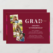 2022 ワインレッドの卒業パーティー写真 卒業 招待状 (正面/裏面)