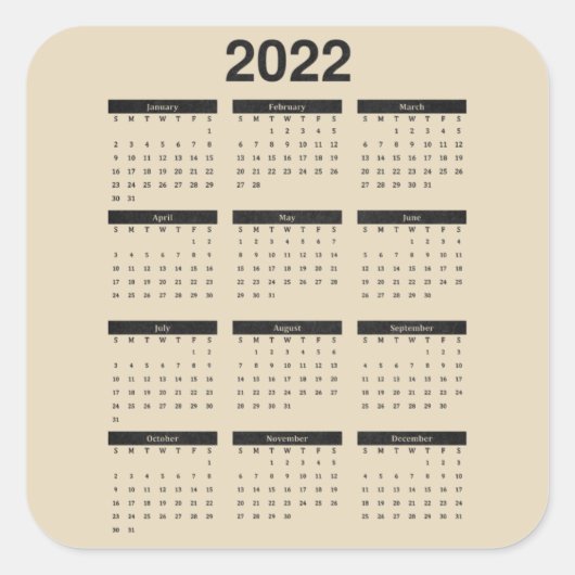 2022 12か月カレンダー正方形ステッカー スクエアシール (正面)