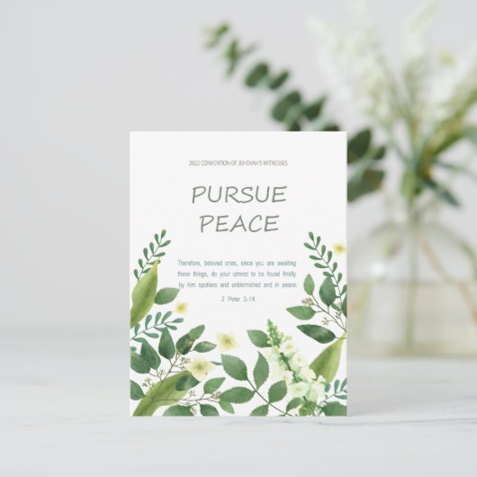 2022 JWコンベンショングリーンホワイトフラワーポストカード ポストカード (スタンド正面)