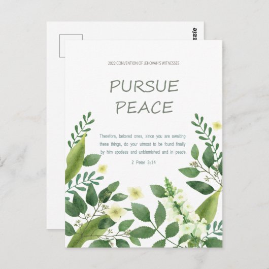 2022 JWコンベンショングリーンホワイトフラワーポストカード ポストカード (正面/裏面)