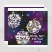 2022 New Year's Eve Party Silver Disco Ball 招待状 (正面/裏面)