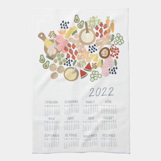 2022 Tea Towel Calendar Charcuterie Board Kitchen キッチンタオル (縦)