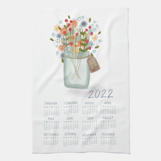 2022 Tea Towel Calendar Flower Jar Kitchen Towel キッチンタオル (縦)