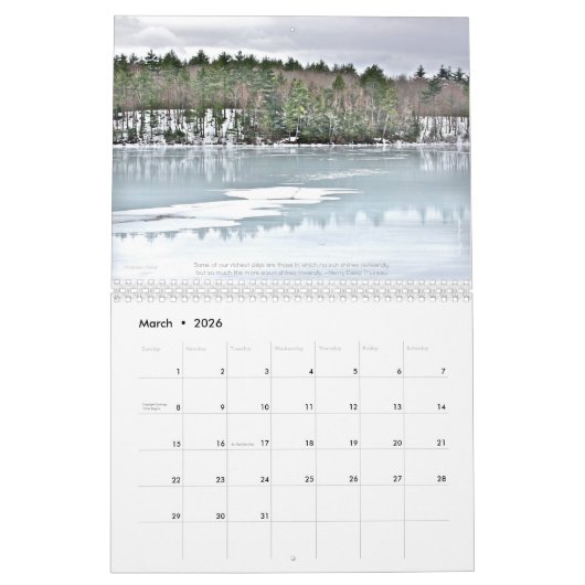 2022 Walden Pond and Concord:引用文付 カレンダー (3月 2026)