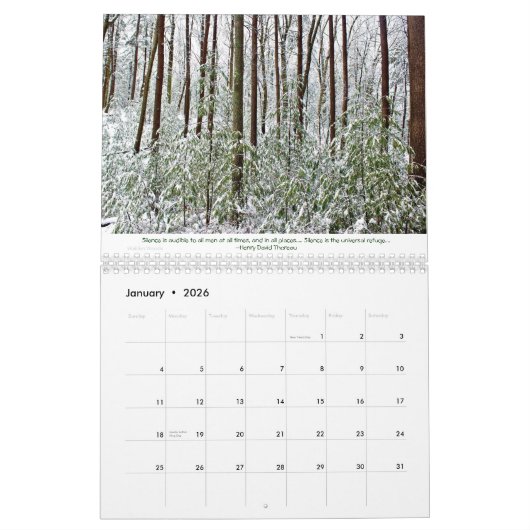 2022 Walden Pond and Concord:引用文付 カレンダー (1月 2026)