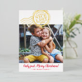 2023おもしろいクリスマス写真かわいい子供素敵なリストスタンプ 箔シーズンカード (立ち正面)