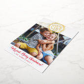 2023おもしろいクリスマス写真かわいい子供素敵なリストスタンプ 箔シーズンカード (回転した状態)