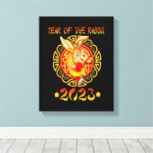 2023おもしろい年うさぎ動物園の新年おめでとう キャンバスプリント (インサイチュ (ウッドフロア))