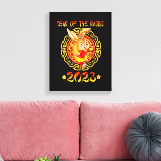 2023おもしろい年うさぎ動物園の新年おめでとう キャンバスプリント (インサイチュ (リビング))