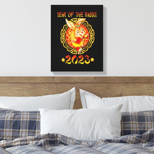 2023おもしろい年うさぎ動物園の新年おめでとう キャンバスプリント (インサイチュ (寝室))