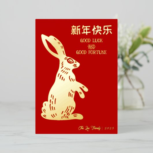 2023エレガント年の中国のうさぎ写真 箔シーズンカード (立ち正面)