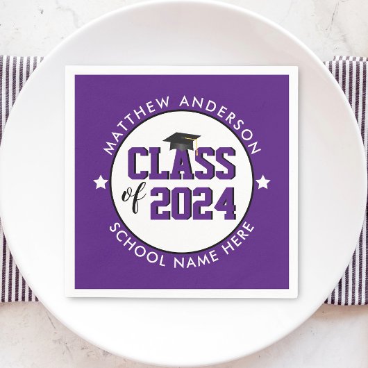 2023エレガント年パープル王室のクラス卒業 スタンダードカクテルナプキン