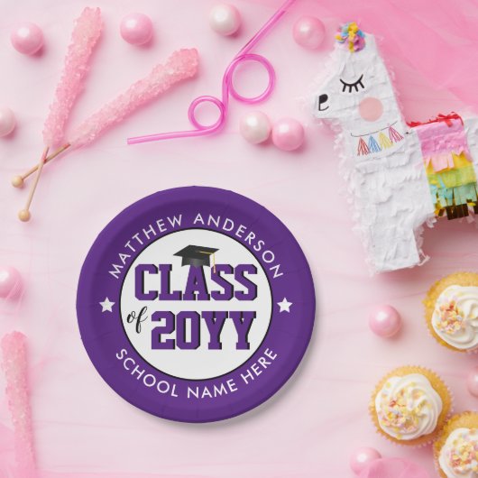 2023エレガント年パープル王室のクラス卒業 ペーパープレート (パーティー)