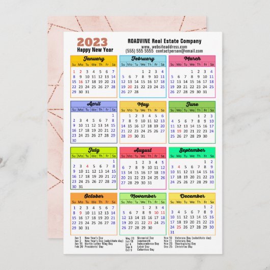 2023カレンダーバラストライプ金ゴールドモダン企業の シーズンカード (正面/裏面)