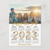 2023カレンダーモダン金ゴールドグリッタースクリプト写真 ポストカード (正面)