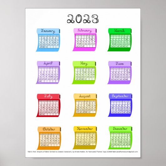 2023カレンダー生地フォント月裁縫ボルト ポスター (正面)