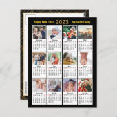 2023カレンダー12フォトファミリーモダン金ゴールドスクリプト ポストカード (正面/裏面)