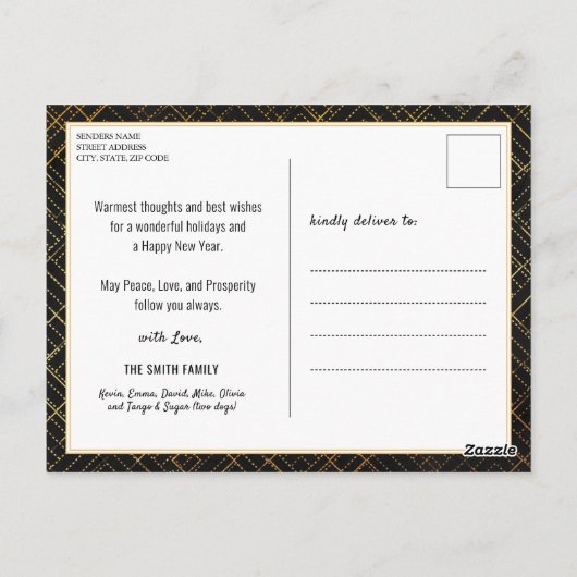 2023カレンダー12フォトファミリーモダン金ゴールドスクリプト ポストカード (裏面)