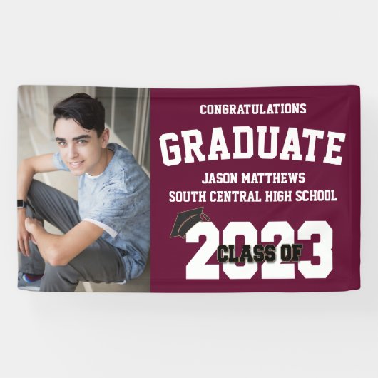 2023バーガンディ卒業バナーとキャップ 横断幕 (横)