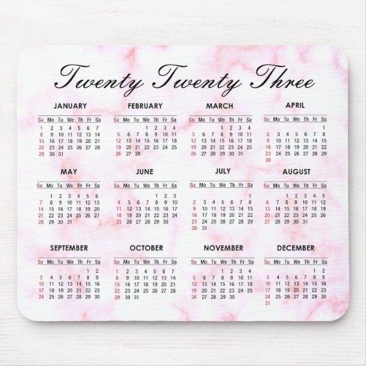2023ピンクと白の大理石カレンダー マウスパッド (正面)