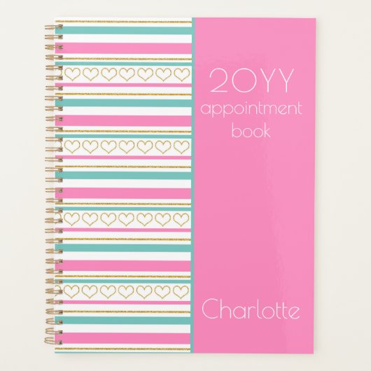 2023ピンクアポイントメントブックグリッターハート名 プランナー手帳 (正面)