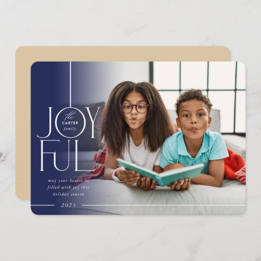 2023ファミリーフォトエレガントタイプモダンネイビーフェード シーズンカード (正面/裏面)