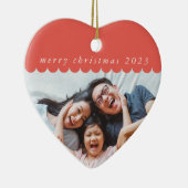 2023ファミリー写真シンプル可愛いホタテの縁の赤 セラミックオーナメント (右)