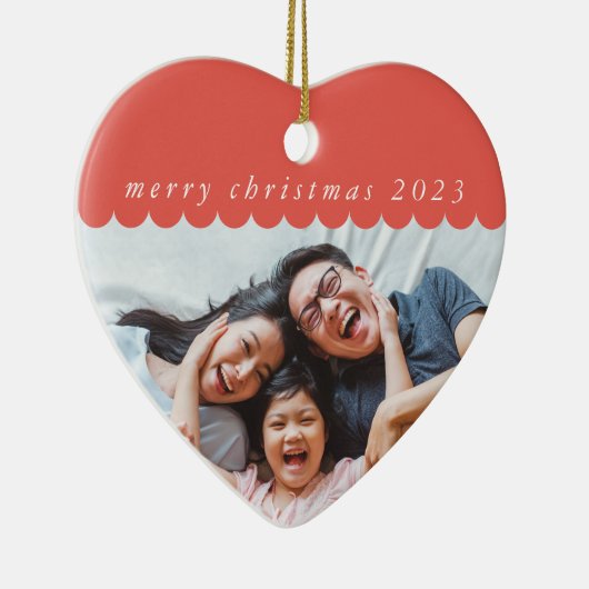 2023ファミリー写真シンプル可愛いホタテの縁の赤 セラミックオーナメント (右)