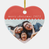 2023ファミリー写真シンプル可愛いホタテの縁の赤 セラミックオーナメント (正面)