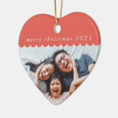 2023ファミリー写真シンプル可愛いホタテの縁の赤 セラミックオーナメント (左)
